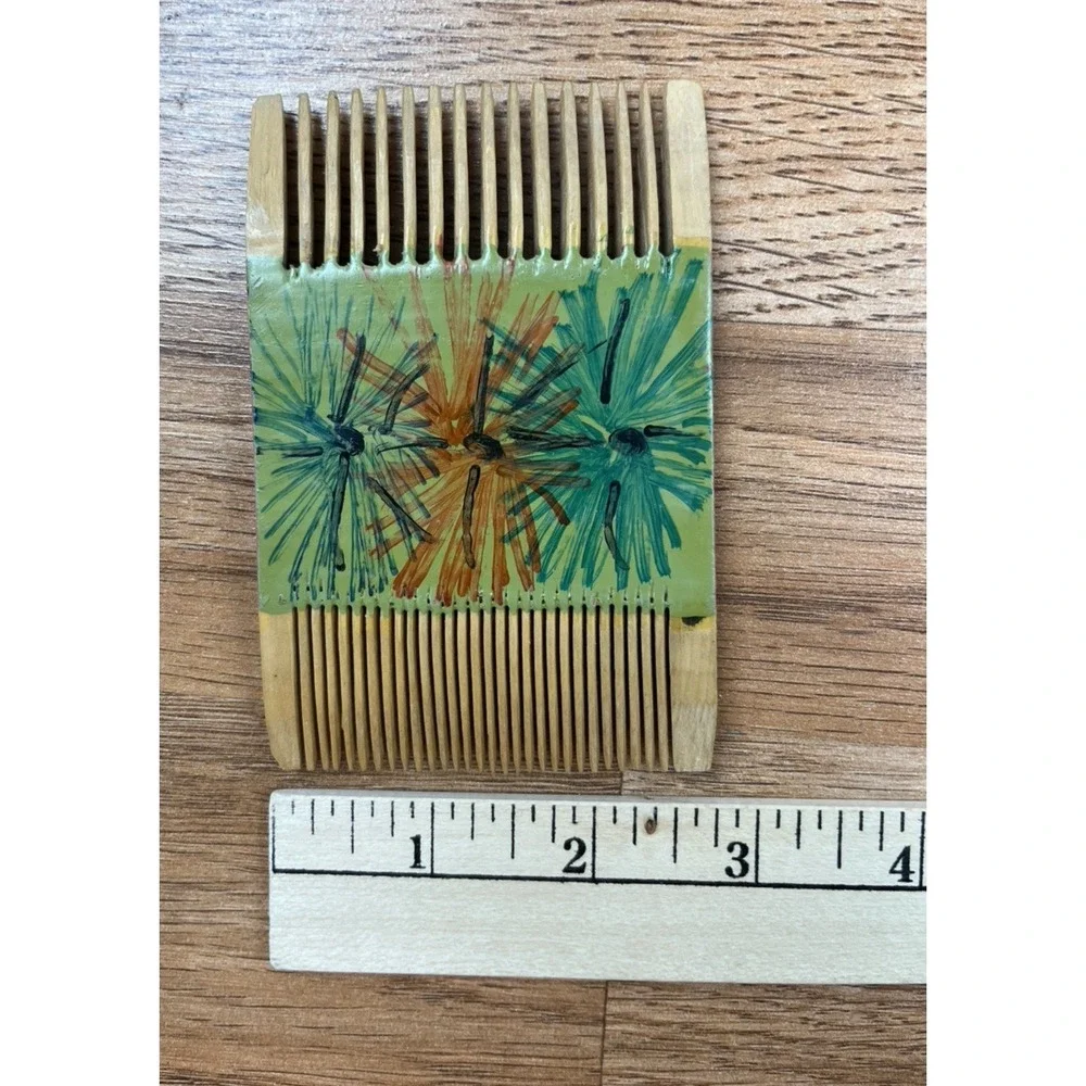 Vintage Hand‎ Carved, Hand Painted Double Sided Comb Pick
